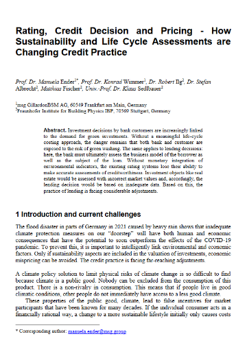 Rating, Credit Decision and Pricing – How Sustainability and Life Cycle Assessments are Changing Credit Practice