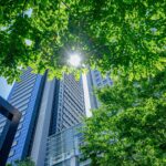 ESG Frankfurt: Hochhäuser in Stadt umgeben von grünen Bäumen
