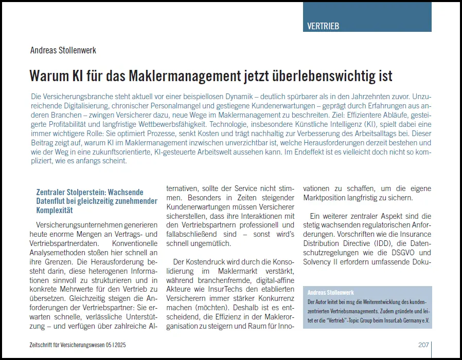 Artikel Maklermanagement, Zeitschrift für das Versicherungswesen, 05-2025