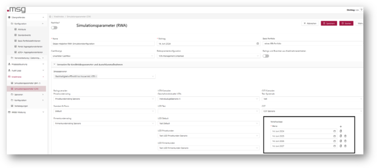 rwa simulation, Launchpad of the Risk and Reporting Platform (ORRP) and the associated simulation configurations for the RWA simulation