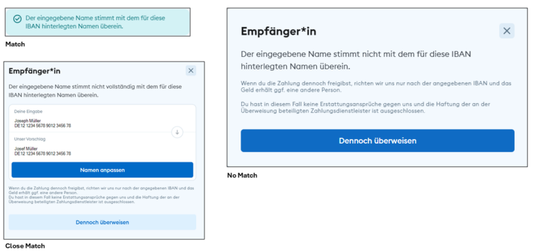 Verification of Payee, VoP, Ergebnisse
